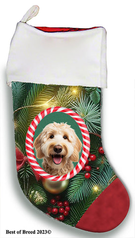 Labradoodle Blonde - Best of Breed  Christmas Stocking 13.5"  Red Gaming Cloth with Red Lining ,Plush White Cuff