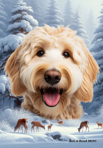 Labradoodle Blonde - Best of Breed  Winter Wonderland Outdoor House and Garden Flag