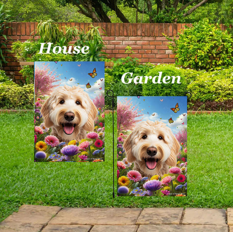 Labradoodle Blonde - Best of Breed  Spring Butterflies Outdoor House and Garden Flag