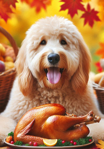 Labradoodle Blonde  -  Best of Breed DCR Thanksgiving Outdoor House and Garden Flag