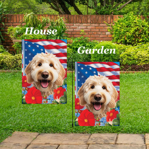 Labradoodle Blonde - Best of Breed  Patriotic I All-American Outdoor House and Garden Flag