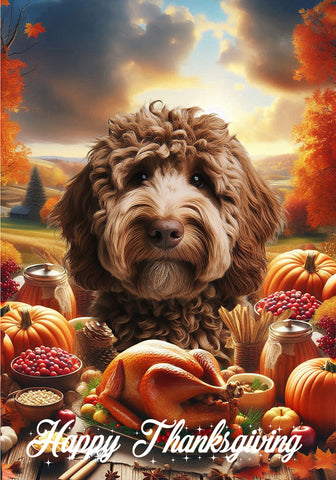 Labradoodle Chocolate - Best of Breed  Thanksgiving Outdoor House and Garden Flag