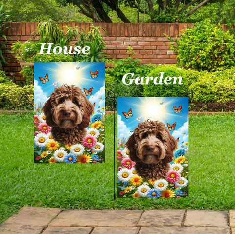 Labradoodle Chocolate - Best of Breed  Summer Butterflies Outdoor House and Garden Flag