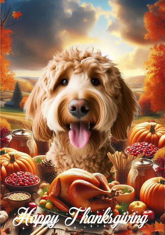 Labradoodle Red - Best of Breed  Thanksgiving Outdoor House and Garden Flag