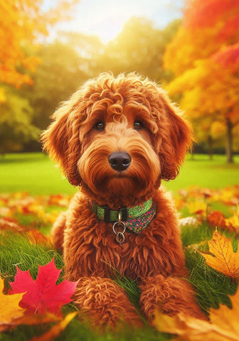 Labradoodle Red -  Best of Breed DCR Falling Leaves Outdoor Flag