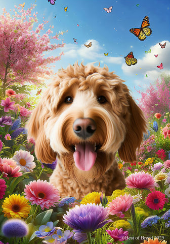 Labradoodle Red - Best of Breed  Spring Butterflies Outdoor House and Garden Flag