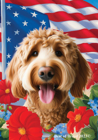 Labradoodle Red - Best of Breed  Patriotic I All-American Outdoor House and Garden Flag