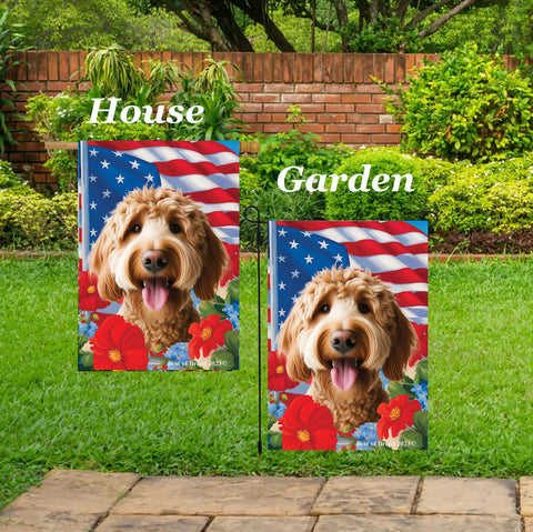 Labradoodle Red - Best of Breed  Patriotic I All-American Outdoor House and Garden Flag