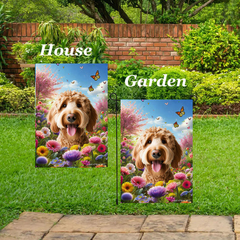 Labradoodle Red - Best of Breed  Spring Butterflies Outdoor House and Garden Flag