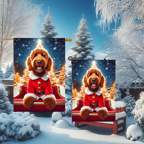 Labradoodle Red -  Best of Breed DCR Christmas Outdoor House and Garden Flag