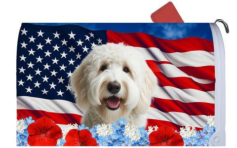 Labradoodle White -   Best of Breed Patriotic Mailbox Cover Hi-Grade Vinyl 6" x 19"