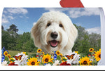 Labradoodle White -   Best of Breed Summer Flowers Mailbox Cover Hi-Grade Vinyl 6" x 19"