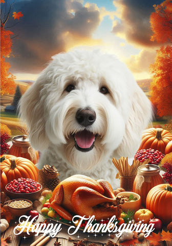 Labradoodle White -   Best of Breed  Thanksgiving Outdoor House and Garden Flag
