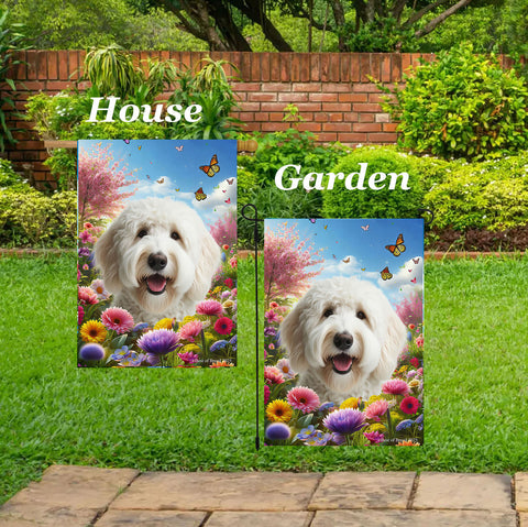 Labradoodle White -   Best of Breed  Spring Butterflies Outdoor House and Garden Flag
