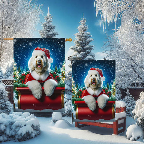 Labradoodle White -  Best of Breed DCR Christmas Outdoor House and Garden Flag