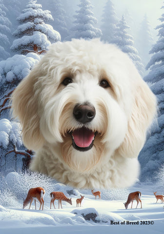 Labradoodle White -   Best of Breed  Winter Wonderland Outdoor House and Garden Flag