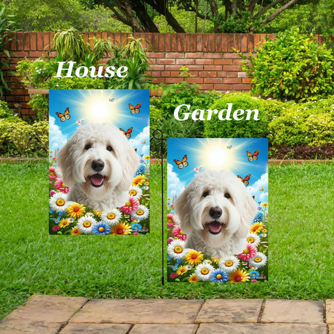 Labradoodle White -   Best of Breed  Summer Butterflies Outdoor House and Garden Flag
