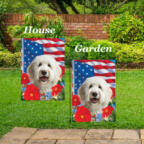 Labradoodle White -   Best of Breed  Patriotic I All-American Outdoor House and Garden Flag