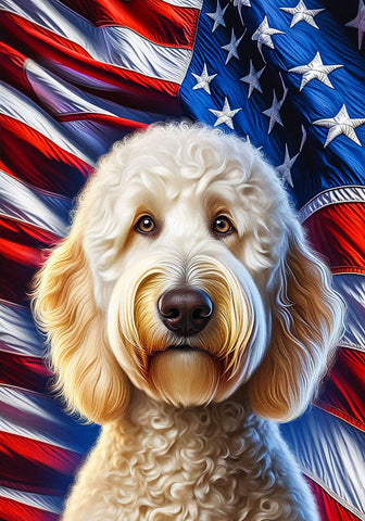 Labradoodle Blonde  -  Best of Breed DCR Patriotic III   Outdoor House and Garden Flag