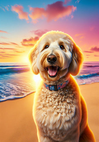 Labradoodle Blonde  -  Best of Breed DCR Summer Sunset Outdoor House and Garden Flag