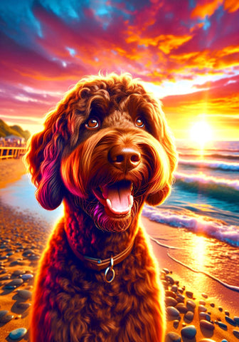 Labradoodle Chocolate -  Best of Breed DCR Summer Sunset Outdoor House and Garden Flag