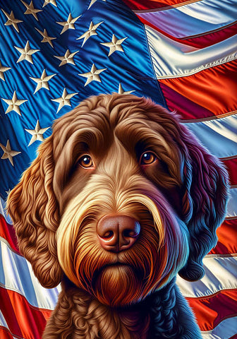 Labradoodle Chocolate -  Best of Breed DCR Patriotic III   Outdoor House and Garden Flag