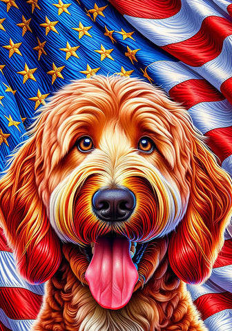 Labradoodle Red -  Best of Breed DCR Patriotic III   Outdoor House and Garden Flag