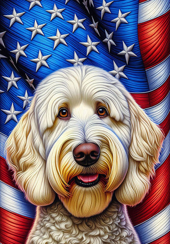 Labradoodle White -  Best of Breed DCR Patriotic III   Outdoor House and Garden Flag