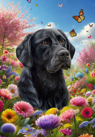 Black Labrador - Best of Breed  Spring Butterflies Outdoor House and Garden Flag