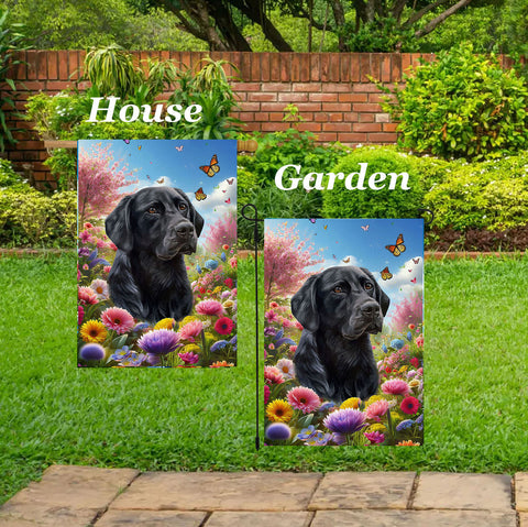 Black Labrador - Best of Breed  Spring Butterflies Outdoor House and Garden Flag