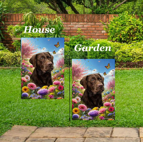 Chocolate Labrador - Best of Breed  Spring Butterflies Outdoor House and Garden Flag
