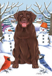 Chocolate Labrador- Best of Breed Tomoyo Pitcher Winter Snowman Garden Flag 12" x 17"