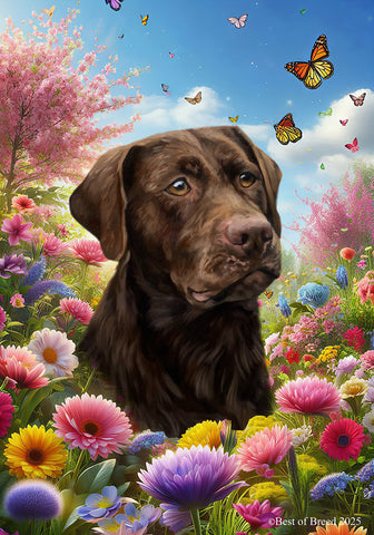 Chocolate Labrador - Best of Breed  Spring Butterflies Outdoor House and Garden Flag