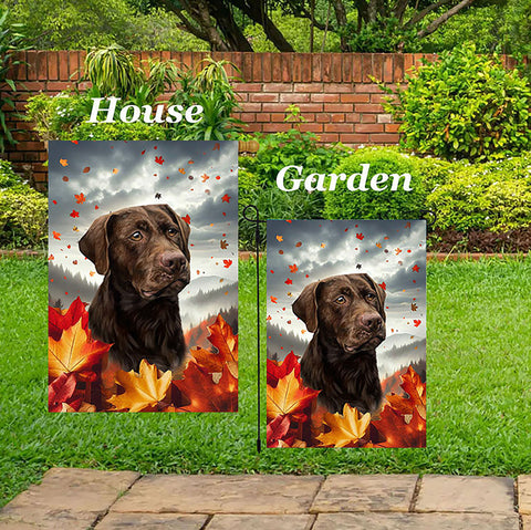 Chocolate Labrador - Best of Breed  Fall Leaves Outdoor House and Garden Flag