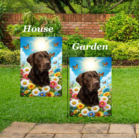 Chocolate Labrador - Best of Breed  Summer Butterflies Outdoor House and Garden Flag