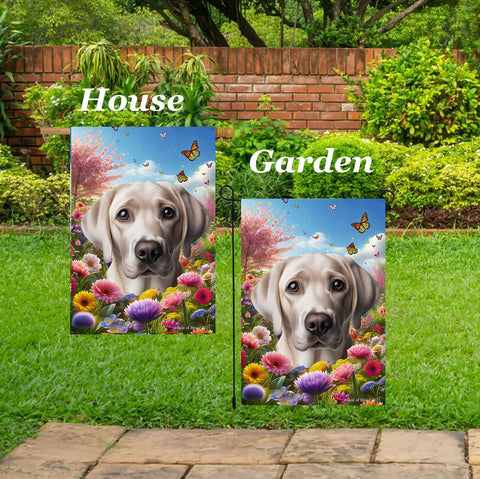 Silver Labrador -  Best of Breed  Spring Butterflies Outdoor House and Garden Flag