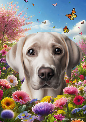 Silver Labrador -  Best of Breed  Spring Butterflies Outdoor House and Garden Flag