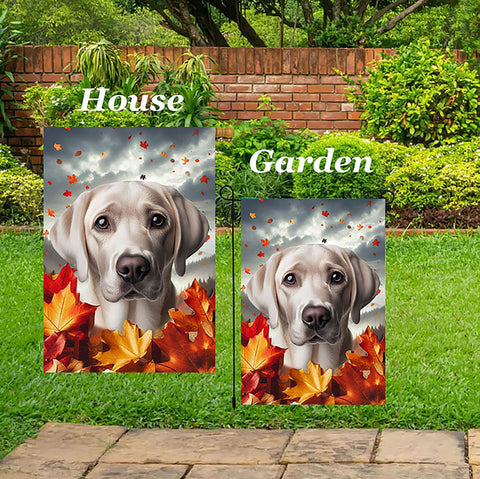 Silver Labrador -  Best of Breed  Fall Leaves Outdoor House and Garden Flag