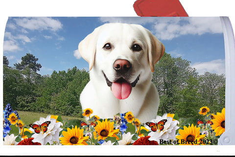 White Labrador -  Best of Breed Summer Flowers Mailbox Cover Hi-Grade Vinyl 6" x 19"