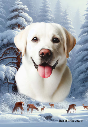 White Labrador -  Best of Breed  Winter Wonderland Outdoor House and Garden Flag