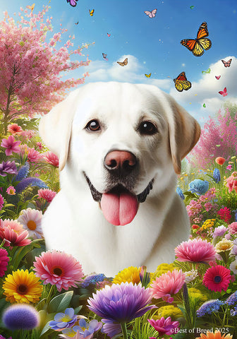 White Labrador -  Best of Breed  Spring Butterflies Outdoor House and Garden Flag