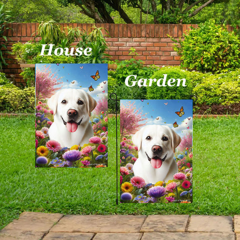 White Labrador -  Best of Breed  Spring Butterflies Outdoor House and Garden Flag