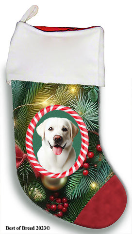 White Labrador -  Best of Breed  Christmas Stocking 13.5"  Red Gaming Cloth with Red Lining ,Plush White Cuff