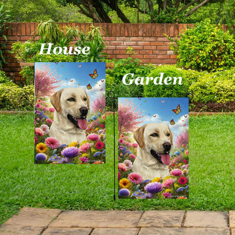 Yellow Labrador - Best of Breed  Spring Butterflies Outdoor House and Garden Flag