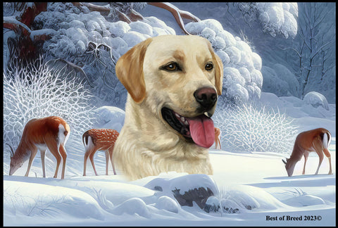 Yellow Labrador - Best of Breed Winter Wonderland Floor Mat Tufted Loop 18" x 27"