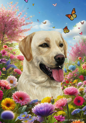 Yellow Labrador - Best of Breed  Spring Butterflies Outdoor House and Garden Flag