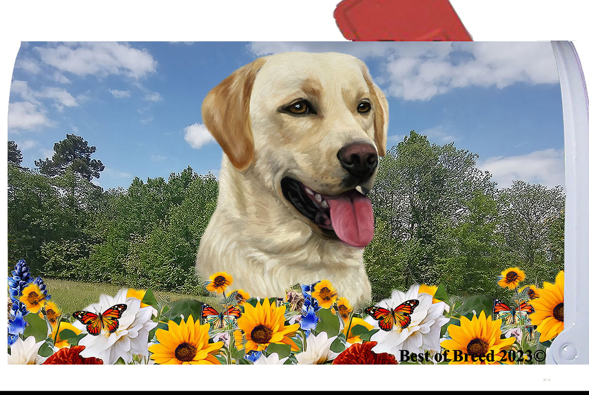 Yellow Labrador - Best of Breed Summer Flowers Mailbox Cover Hi-Grade