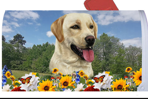 Yellow Labrador - Best of Breed Summer Flowers Mailbox Cover Hi-Grade Vinyl 6" x 19"