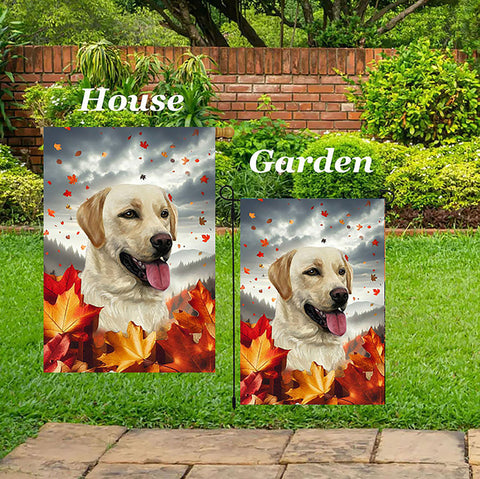 Yellow Labrador - Best of Breed  Fall Leaves Outdoor House and Garden Flag
