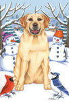 Yellow Labrador- Best of Breed Tomoyo Pitcher Winter Snowman Garden Flag 12" x 17"